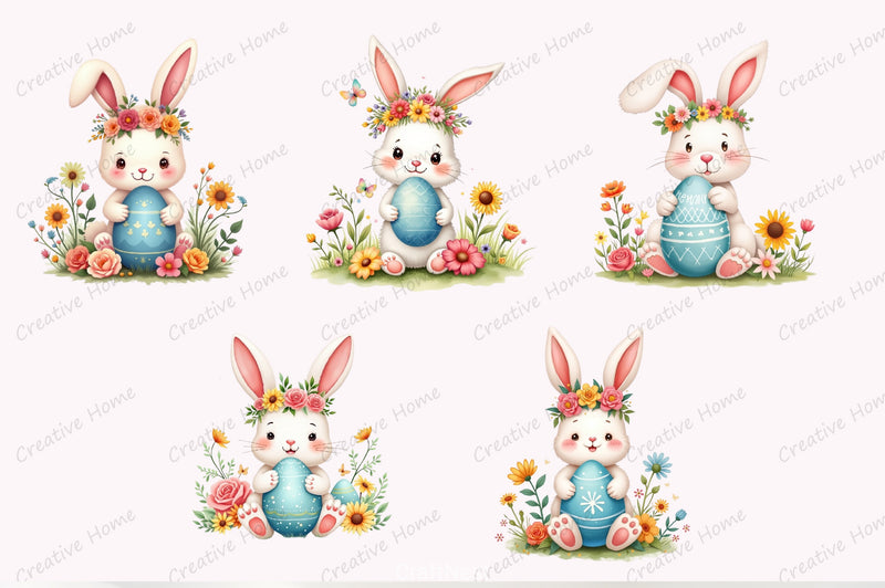 Cute Bunny Easter Clipart Bundle - CraftNest - Digital Crafting and Art