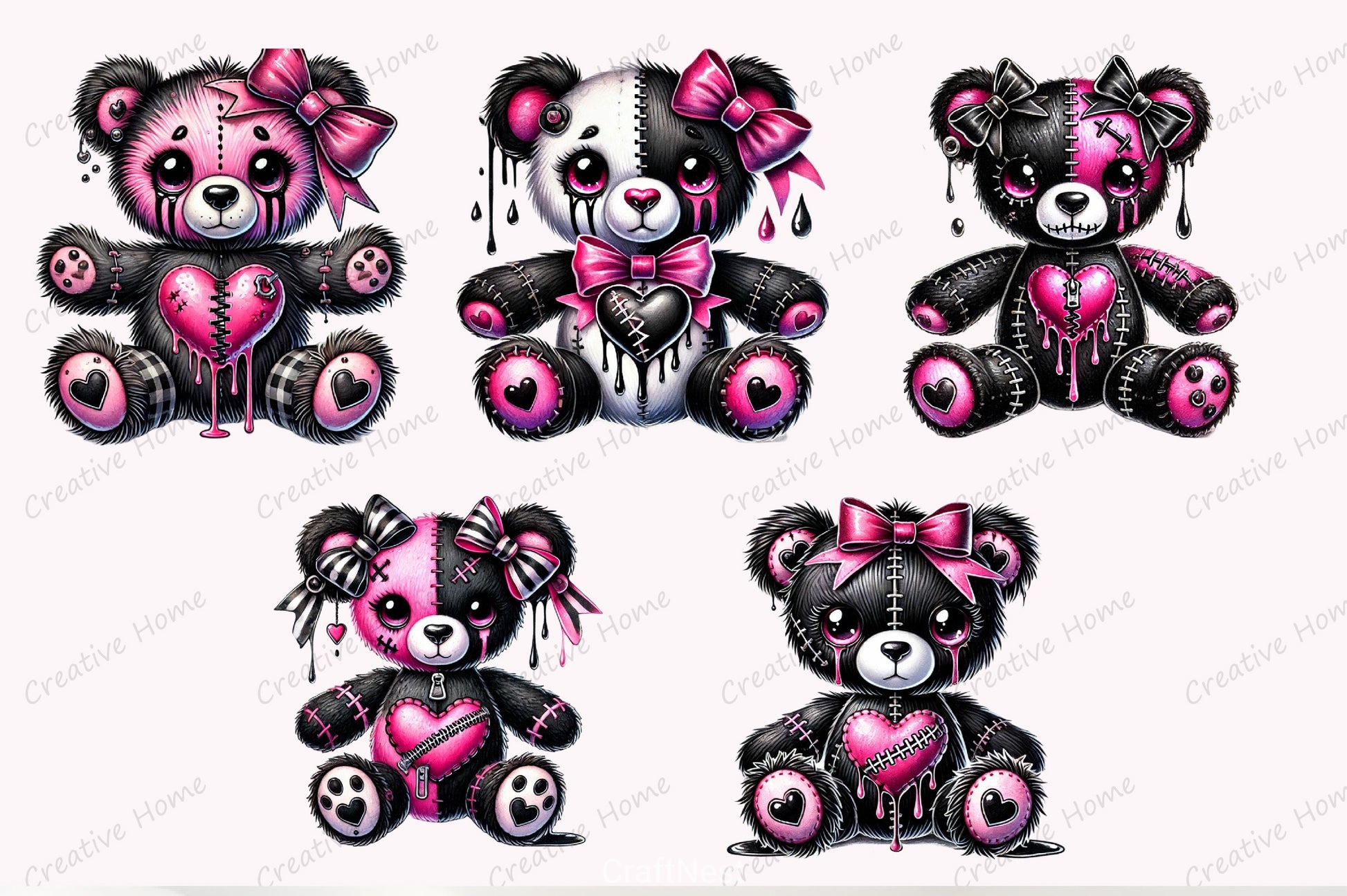 Valentine Gothic Teddy Bear Clipart Bundle - CraftNest - Digital Crafting and Art