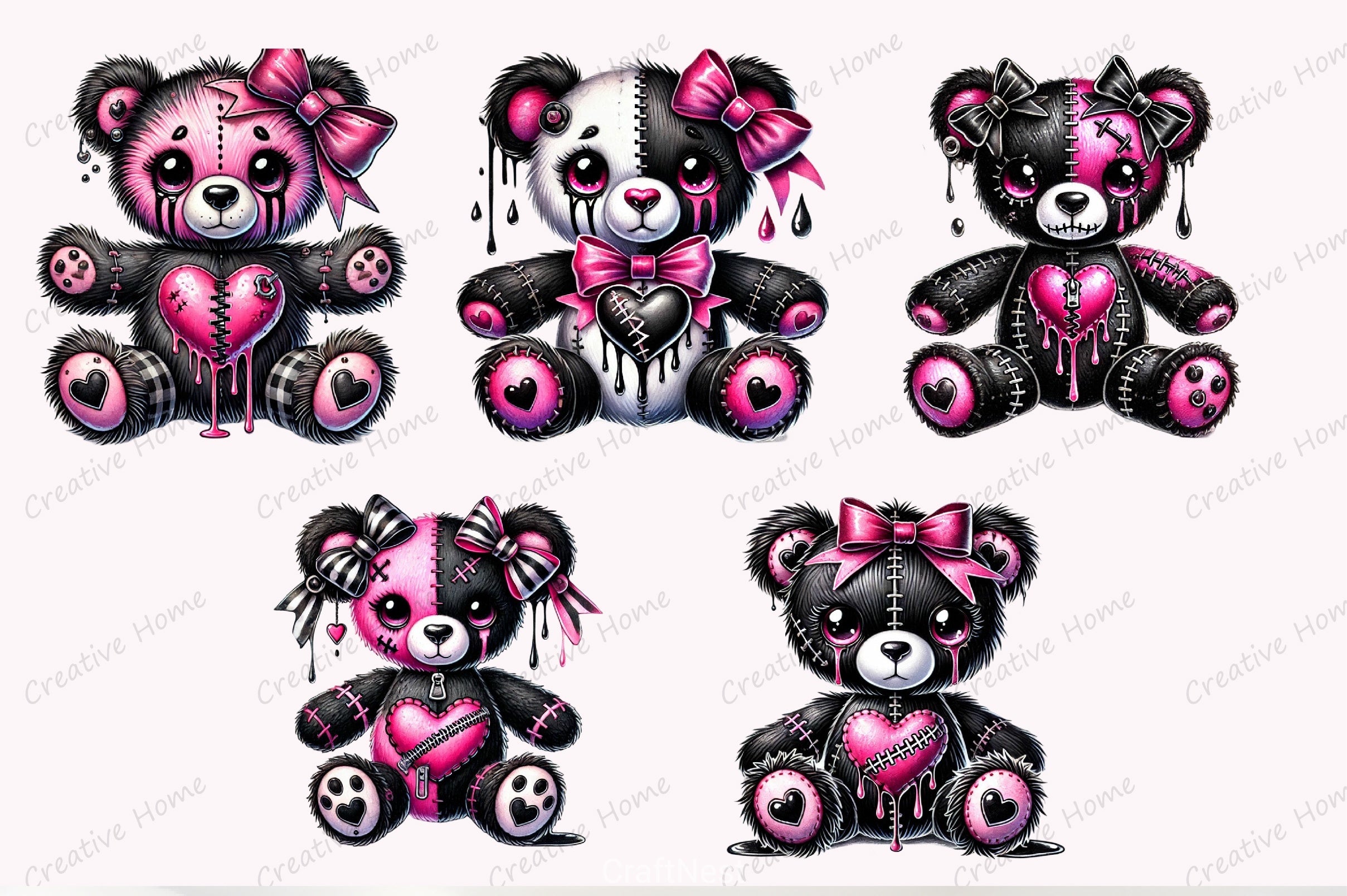Valentine Gothic Teddy Bear Clipart Bundle - CraftNest - Digital Crafting and Art