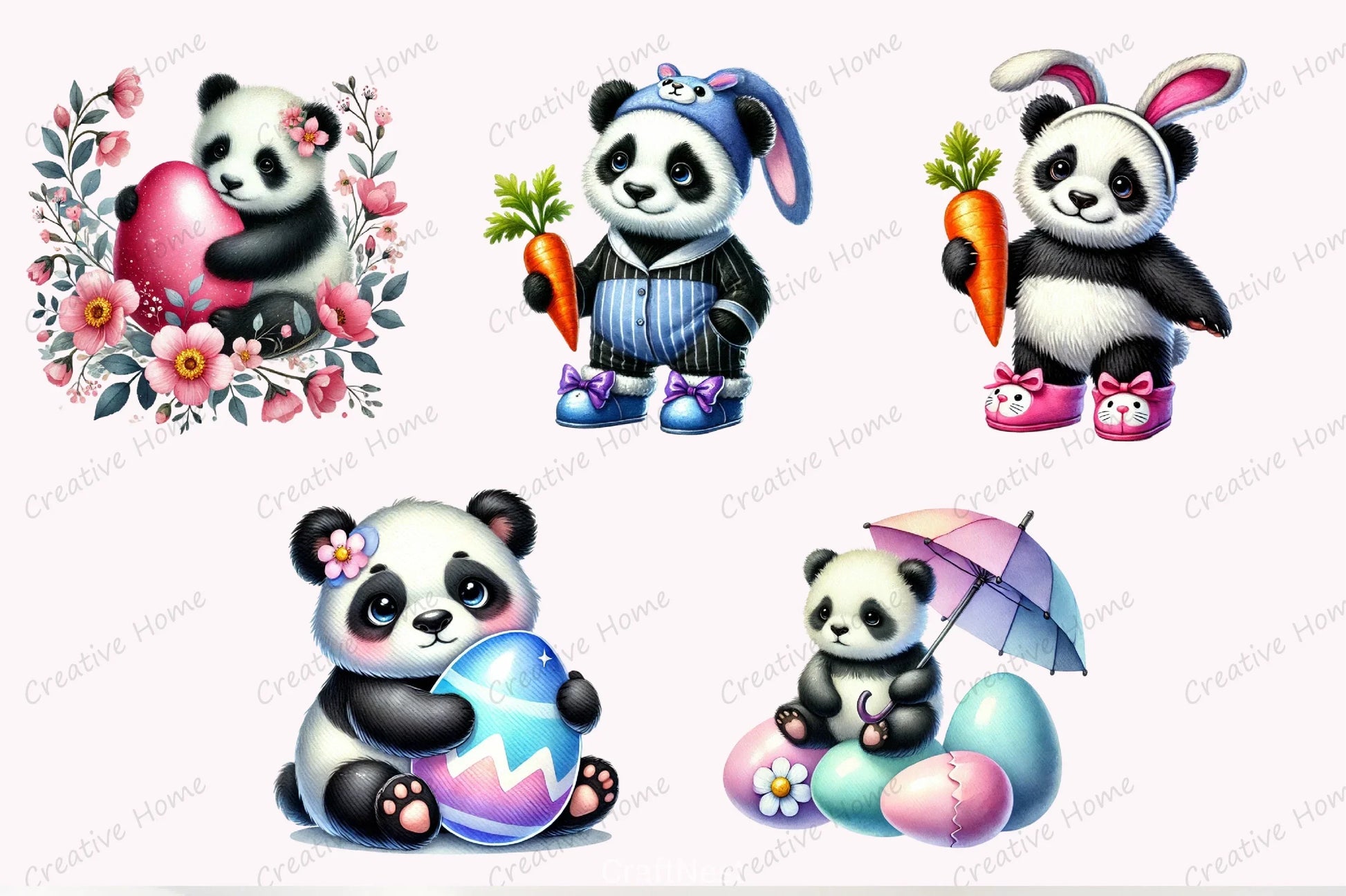 Easter Panda Clipart Bundle - CraftNest - Digital Crafting and Art