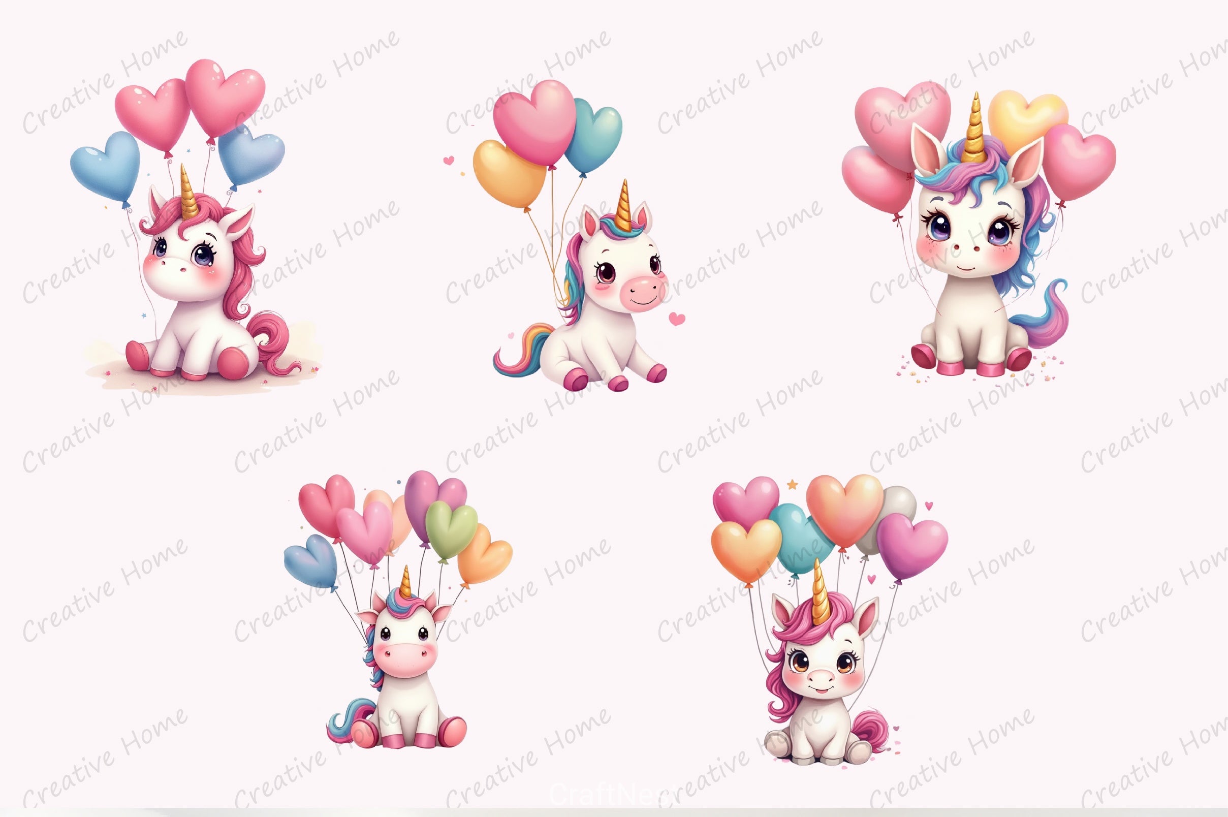 Baby Unicorn Heart Balloons Clipart Bundle - CraftNest - Digital Crafting and Art