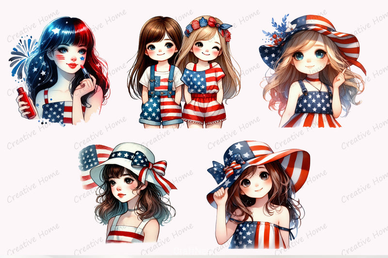 4th of July Girl Clipart Bundle - CraftNest - Digital Crafting and Art