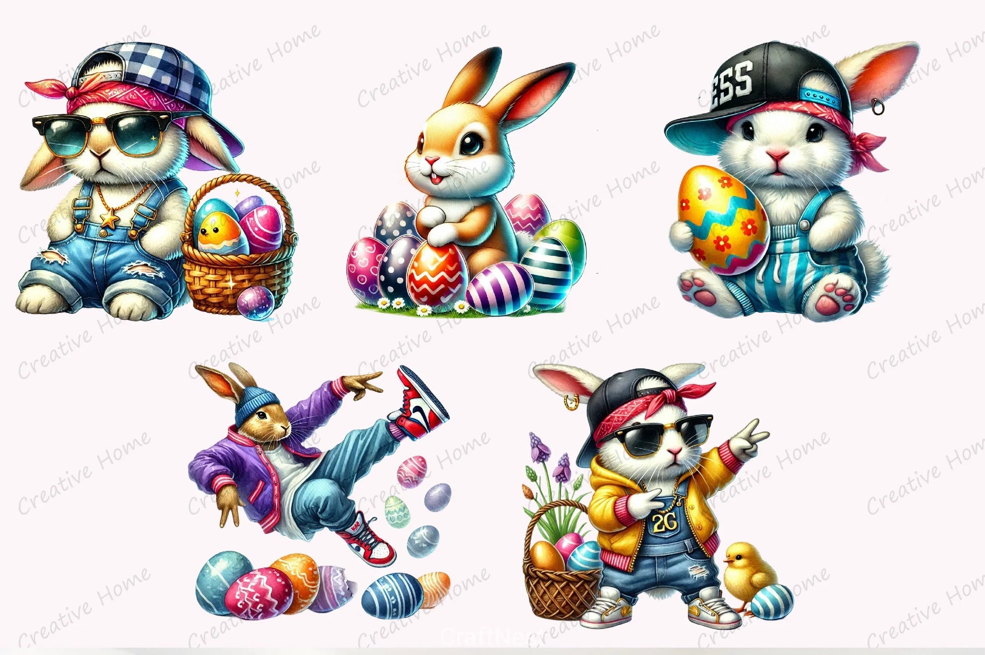 Hip Hop Bunny Easter Clipart Bundle 4 - CraftNest - Digital Crafting and Art