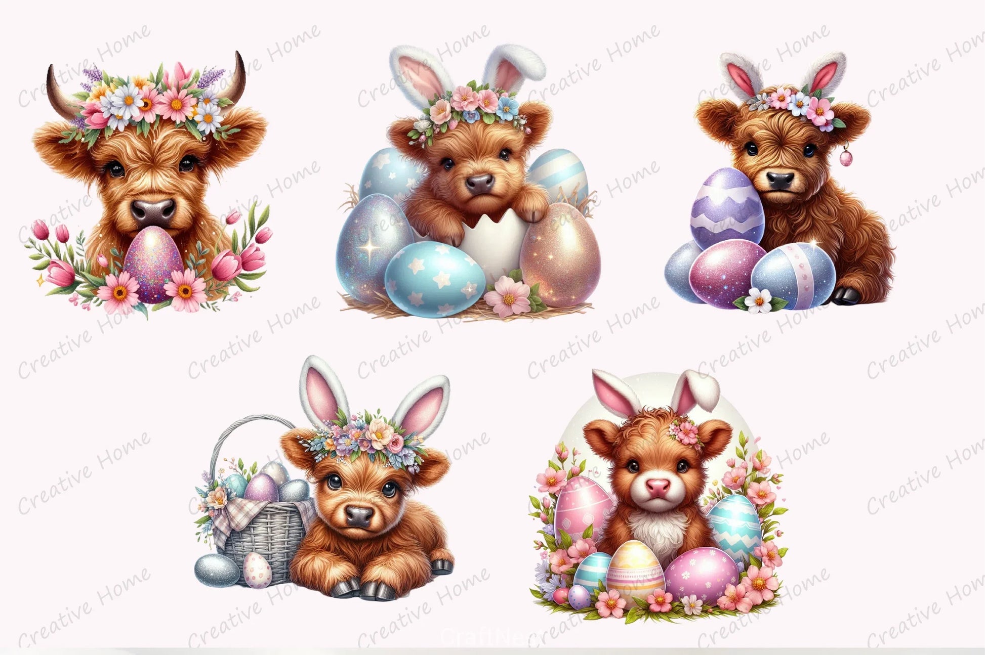 Easter Highland Cow Clipart Bundle 2 - CraftNest - Digital Crafting and Art