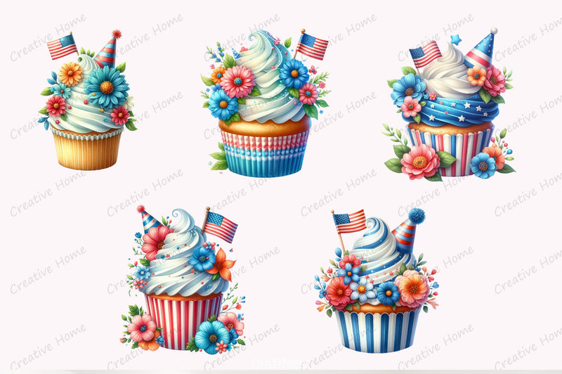 4th of July Cupcake Clipart Bundle - CraftNest - Digital Crafting and Art