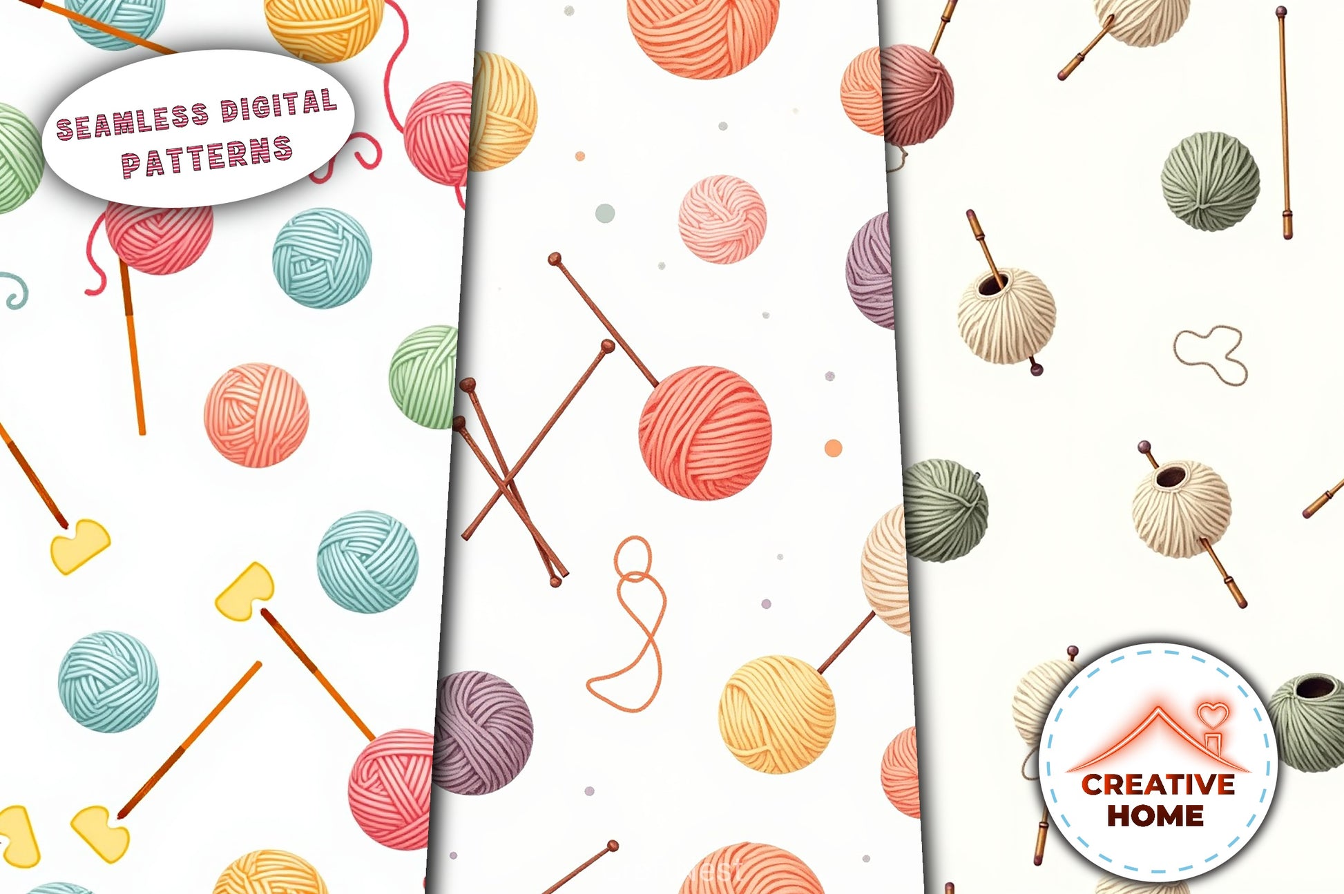 Cozy Yarn & Needle Pattern Clipart Bundle - CraftNest - Digital Crafting and Art