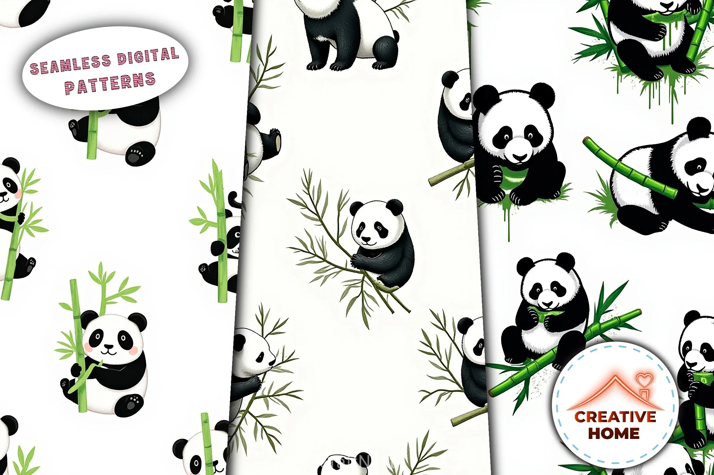 Cute Bamboo Munching Pattern Clipart Bundle