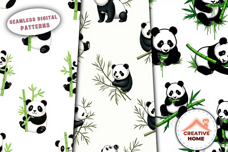 Cute Bamboo Munching Pattern Clipart Bundle - CraftNest - Digital Crafting and Art