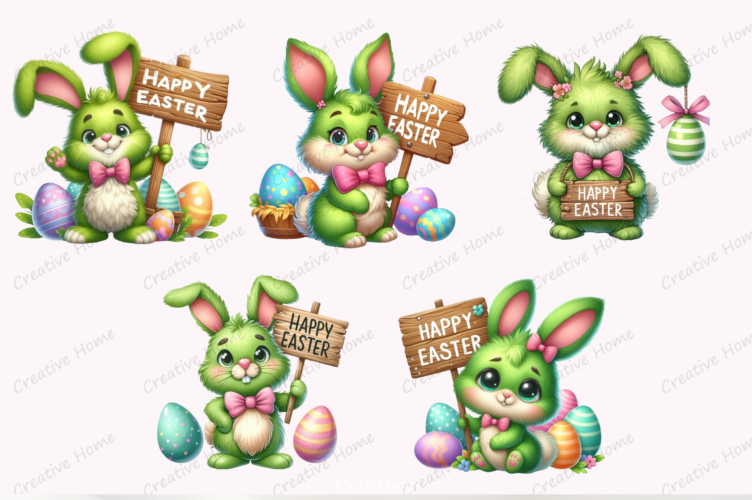 Easter Bunny Green Sign Clipart Bundle - CraftNest - Digital Crafting and Art
