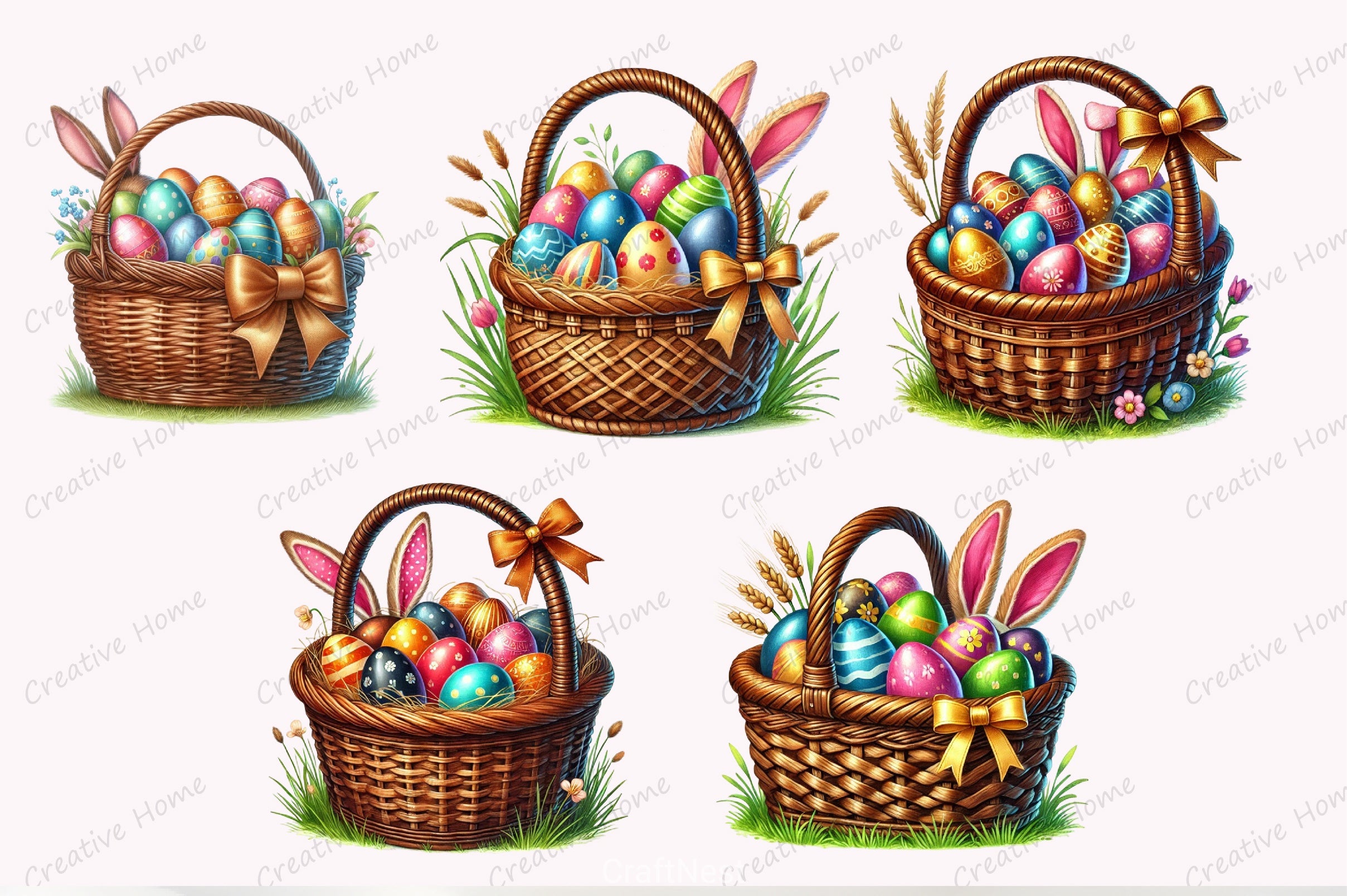 Easter Basket Bunny Ears Clipart Bundle - CraftNest - Digital Crafting and Art