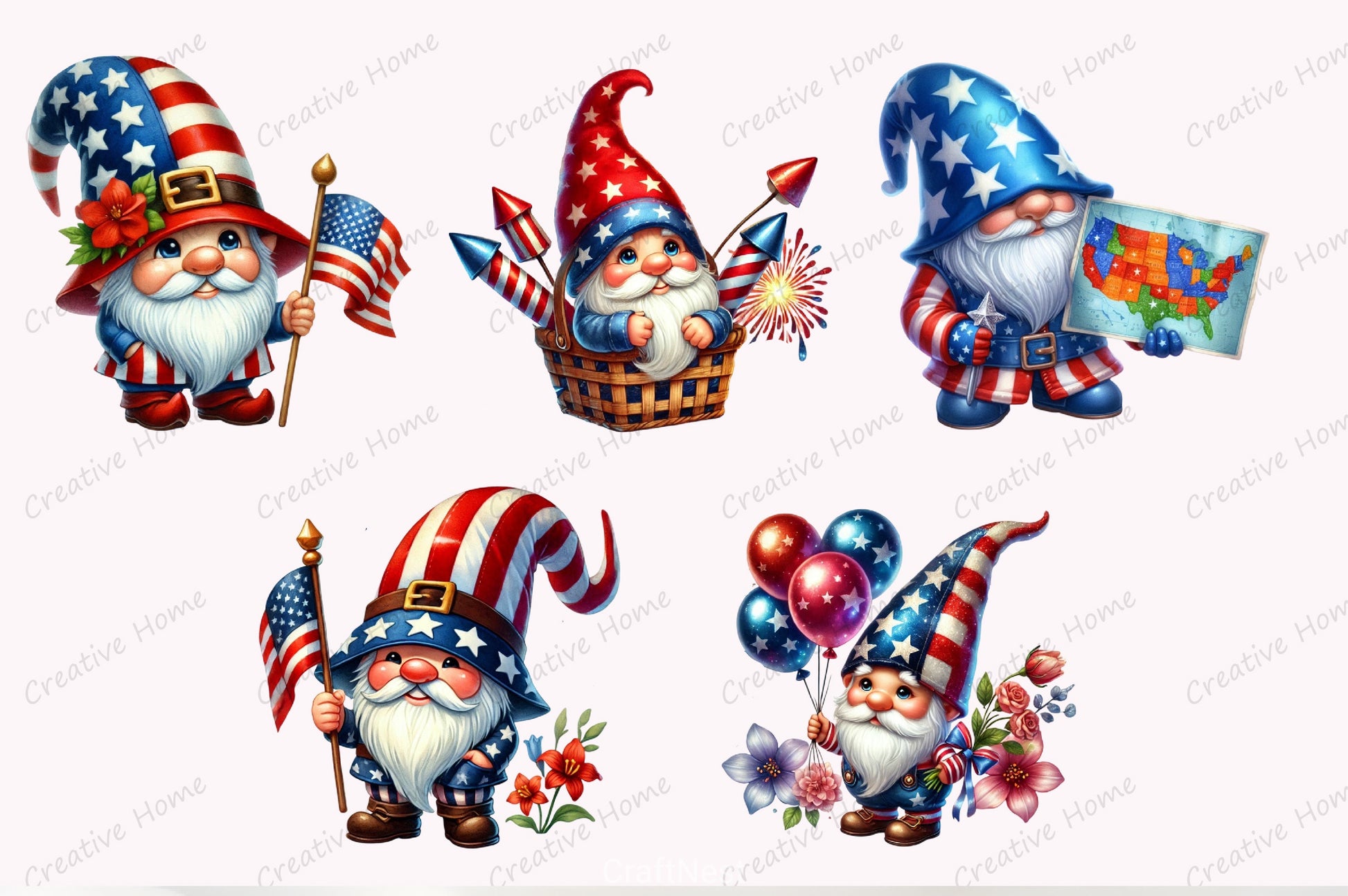 4th of July Gnome Clipart Bundle - CraftNest - Digital Crafting and Art