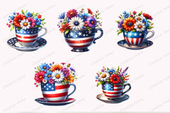 American Tea Cup Flowers Clipart Bundle - CraftNest - Digital Crafting and Art