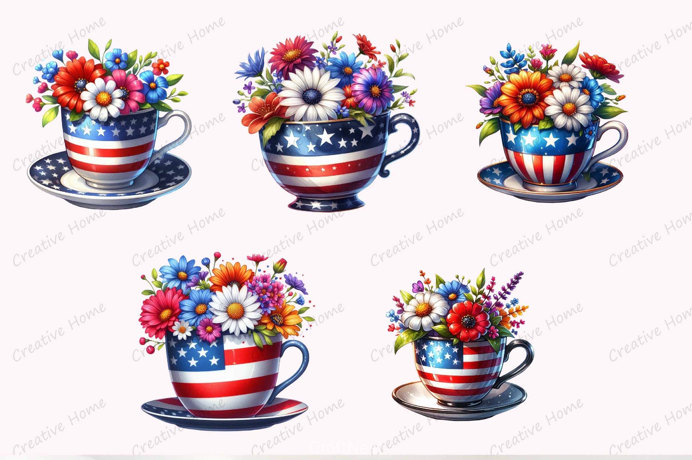 American Tea Cup Flowers Clipart Bundle - CraftNest - Digital Crafting and Art
