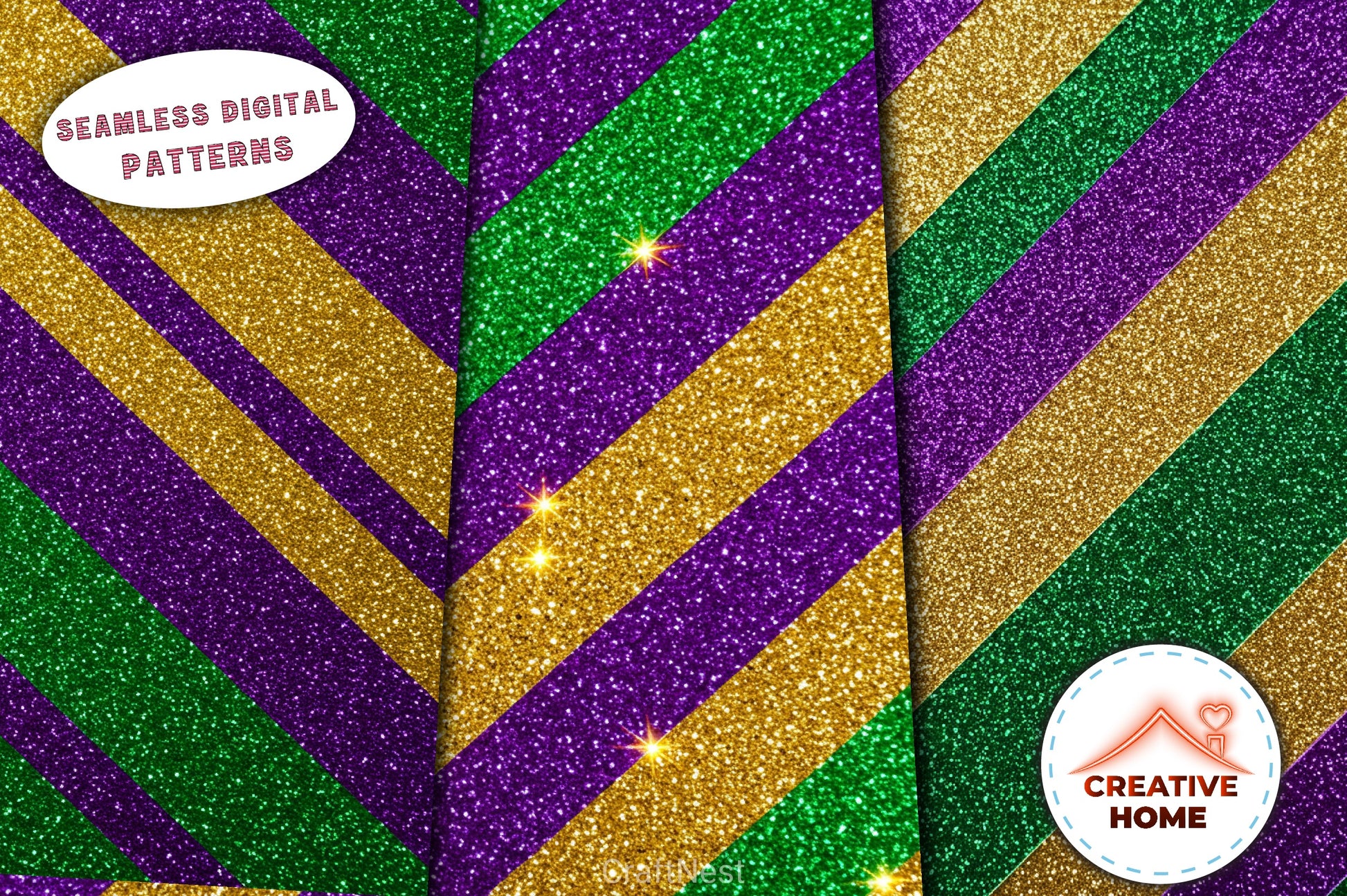 Glitter Mardi Gras Digital Papers - CraftNest - Digital Crafting and Art