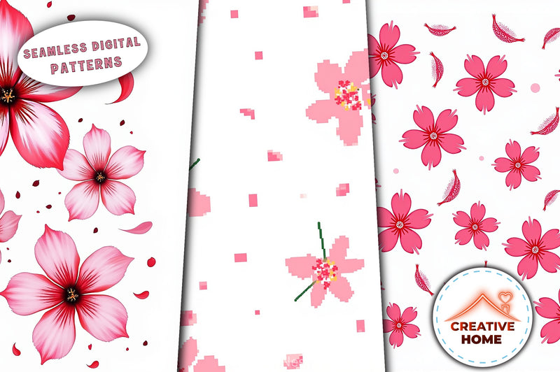 Cherry Blossom Pattern Digital Paper - CraftNest - Digital Crafting and Art
