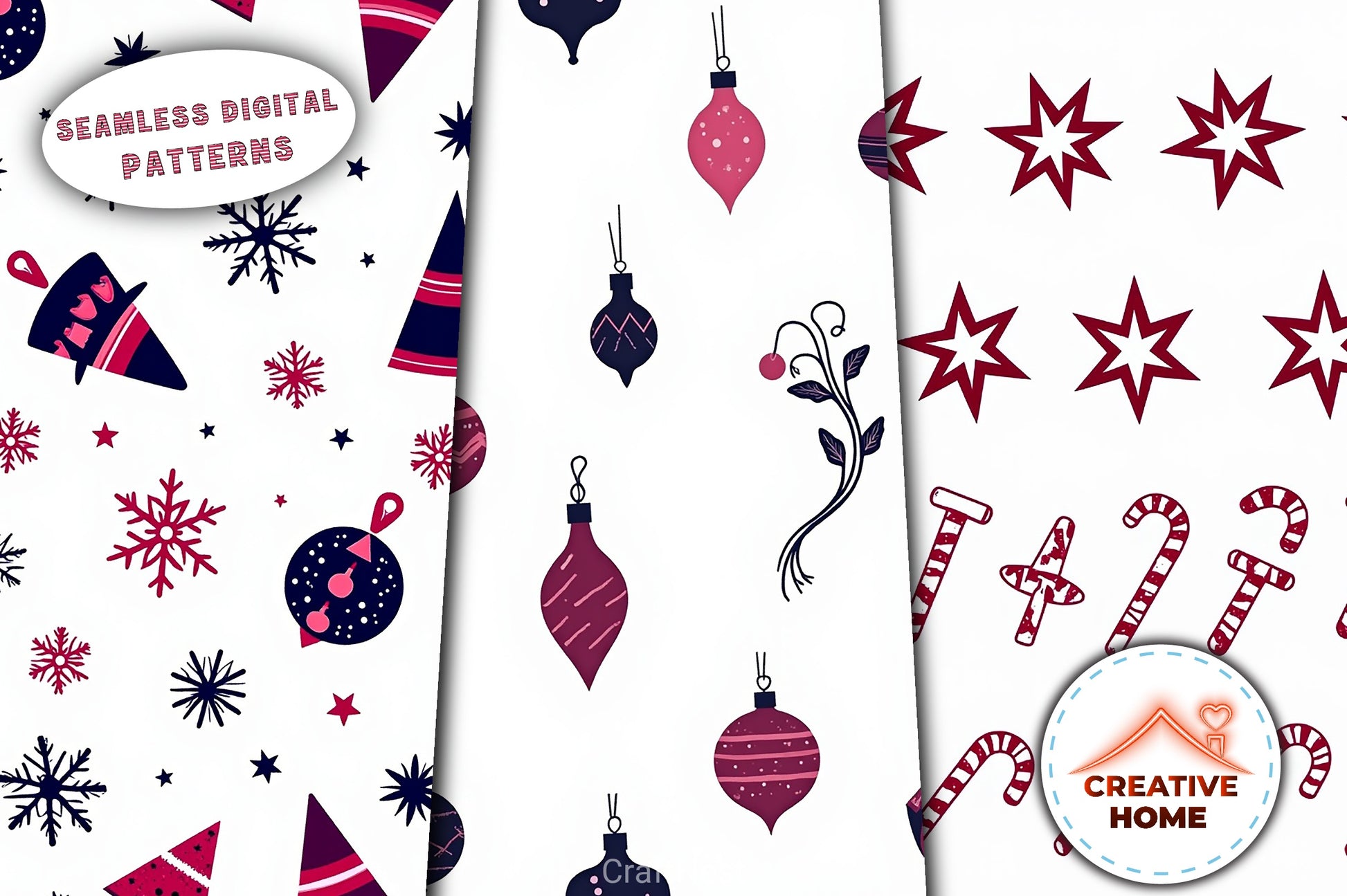Navy & Berry Xmas Pattern Clipart Bundle - CraftNest - Digital Crafting and Art