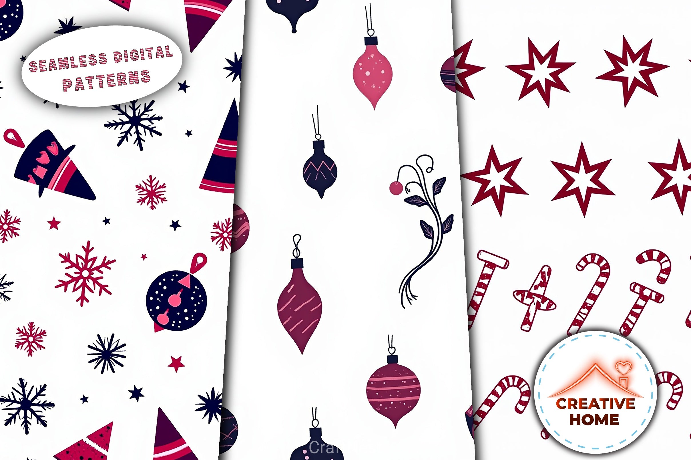 Navy & Berry Xmas Pattern Clipart Bundle - CraftNest - Digital Crafting and Art