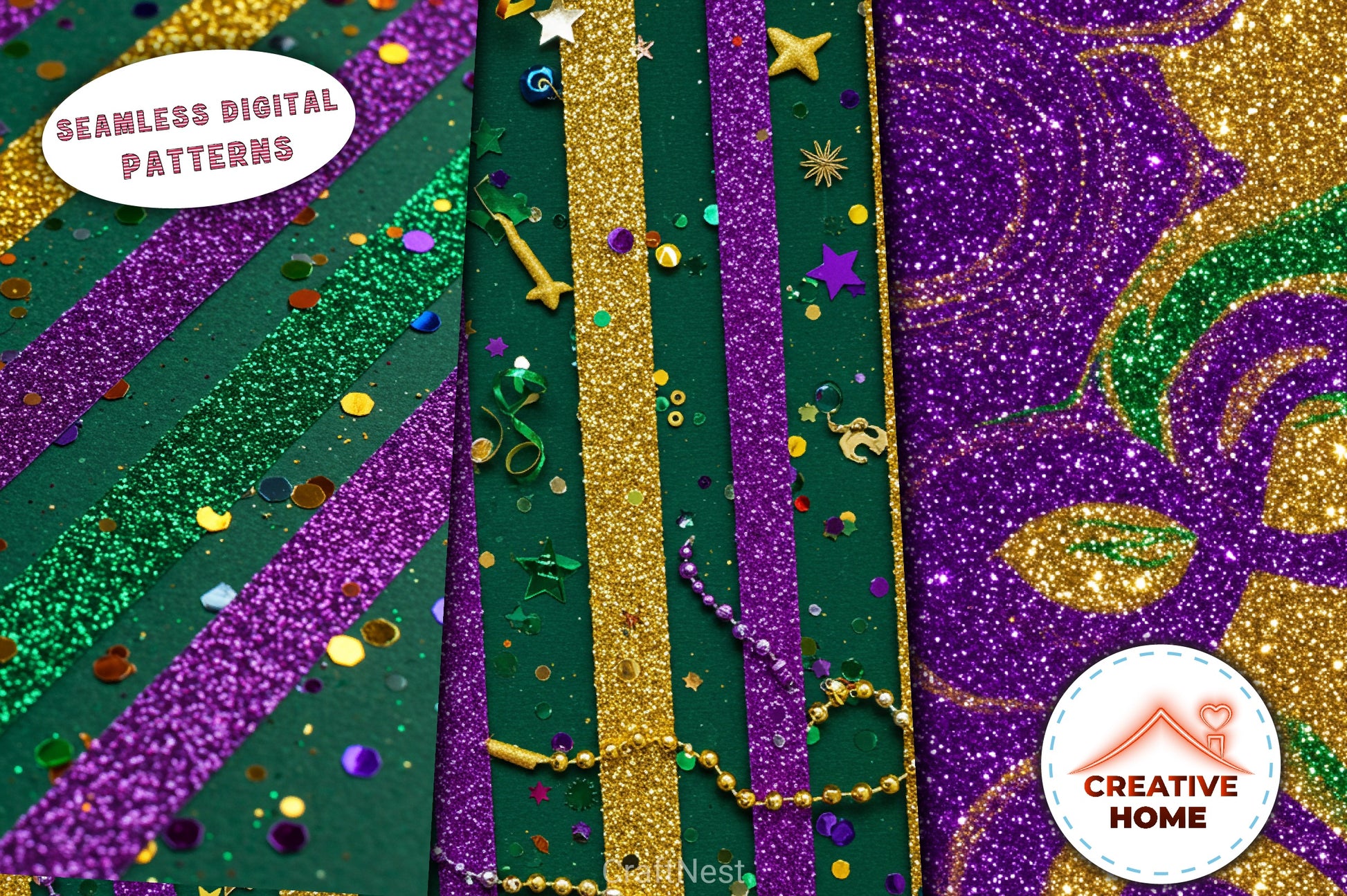 Glitter Mardi Gras Digital Paper - CraftNest - Digital Crafting and Art