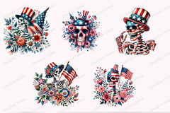 4th of July Skeleton Floral Clipart Bundle - CraftNest - Digital Crafting and Art