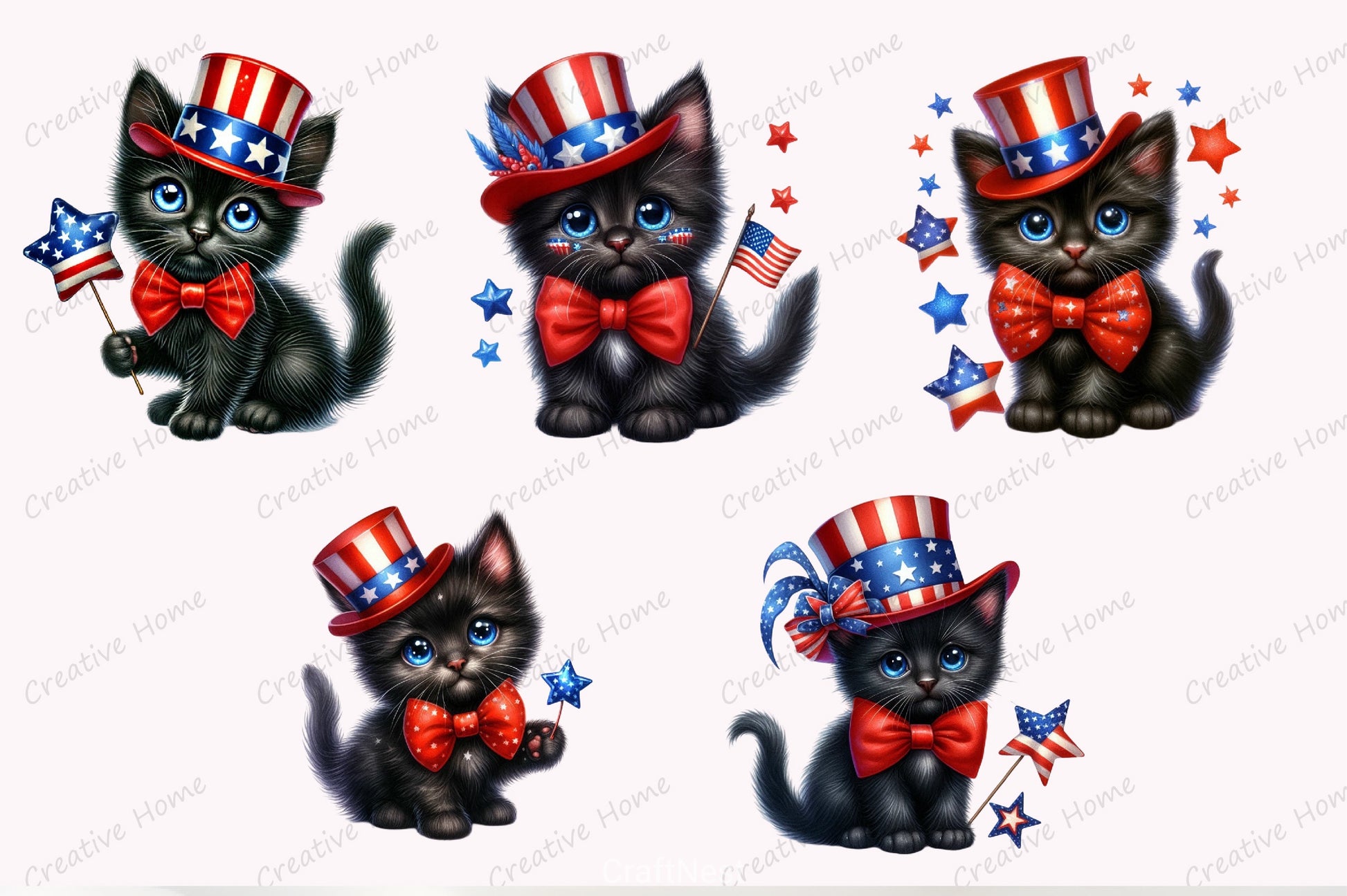 Patriotic Black Cat Clipart Bundle - CraftNest - Digital Crafting and Art