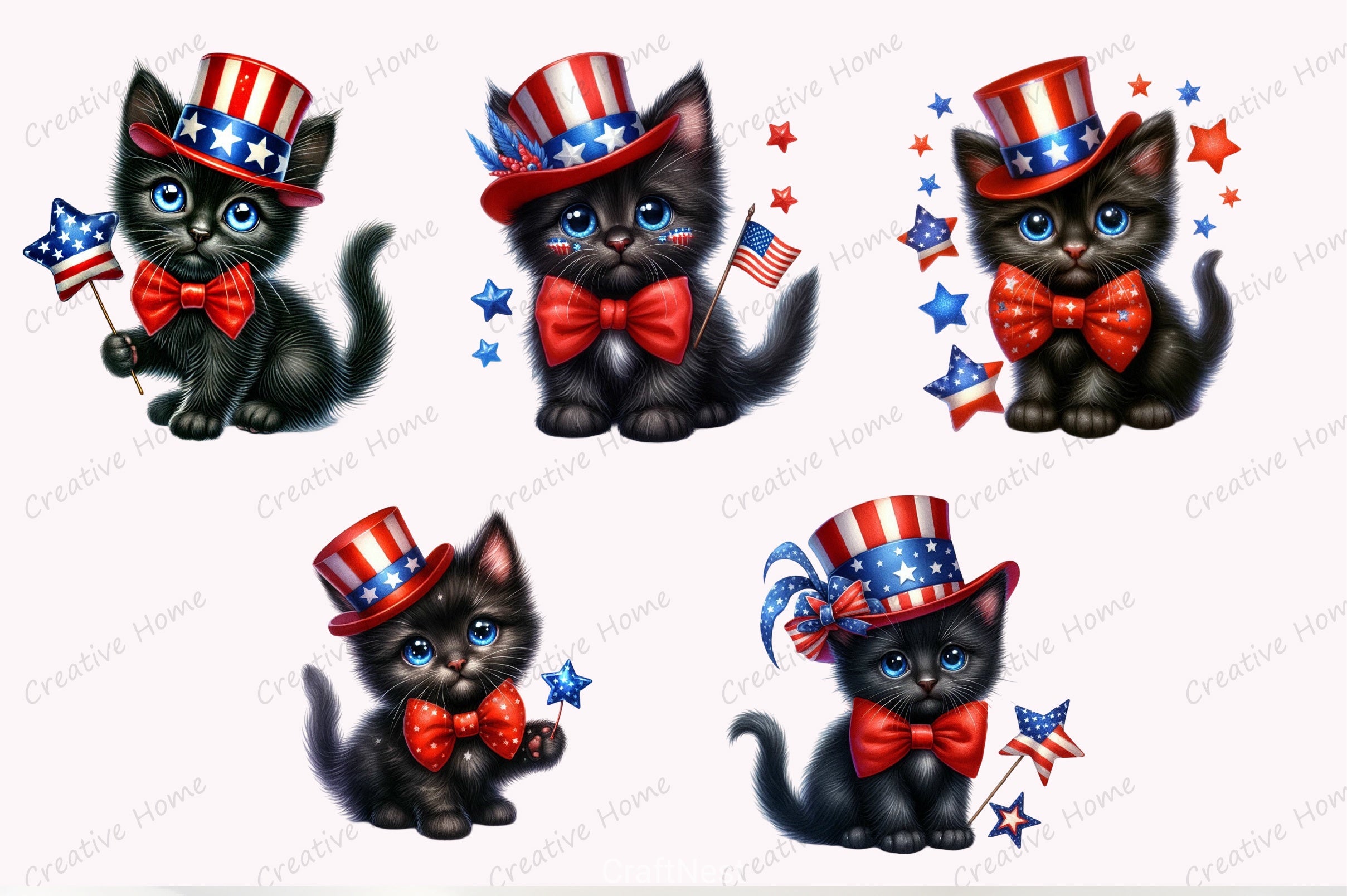 Patriotic Black Cat Clipart Bundle - CraftNest - Digital Crafting and Art