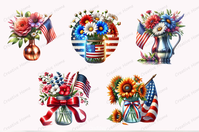 4th of July Flowers Clipart Bundle - CraftNest - Digital Crafting and Art