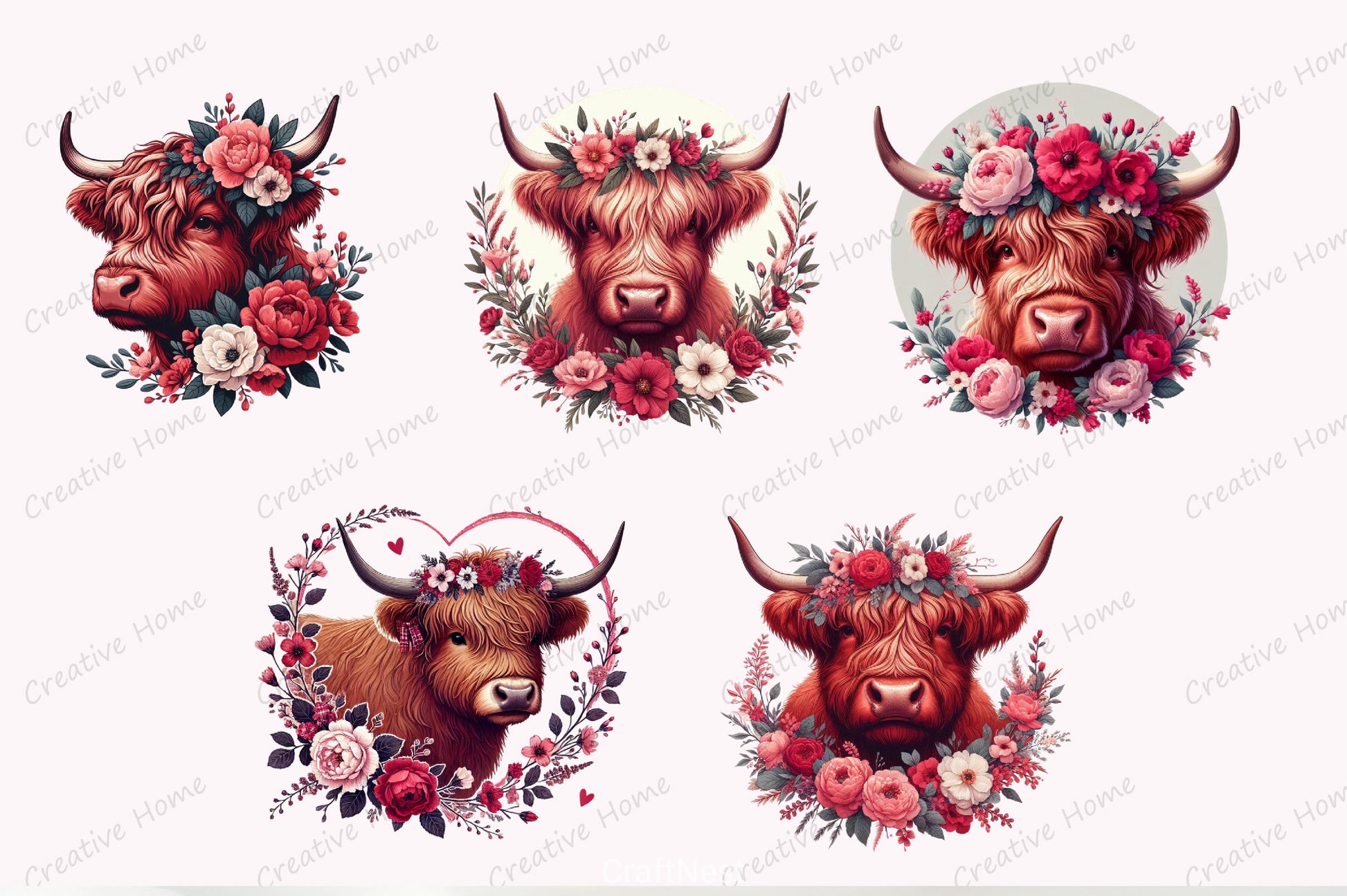 Valentine's Highland Cow Clipart Bundle 29 - CraftNest - Digital Crafting and Art