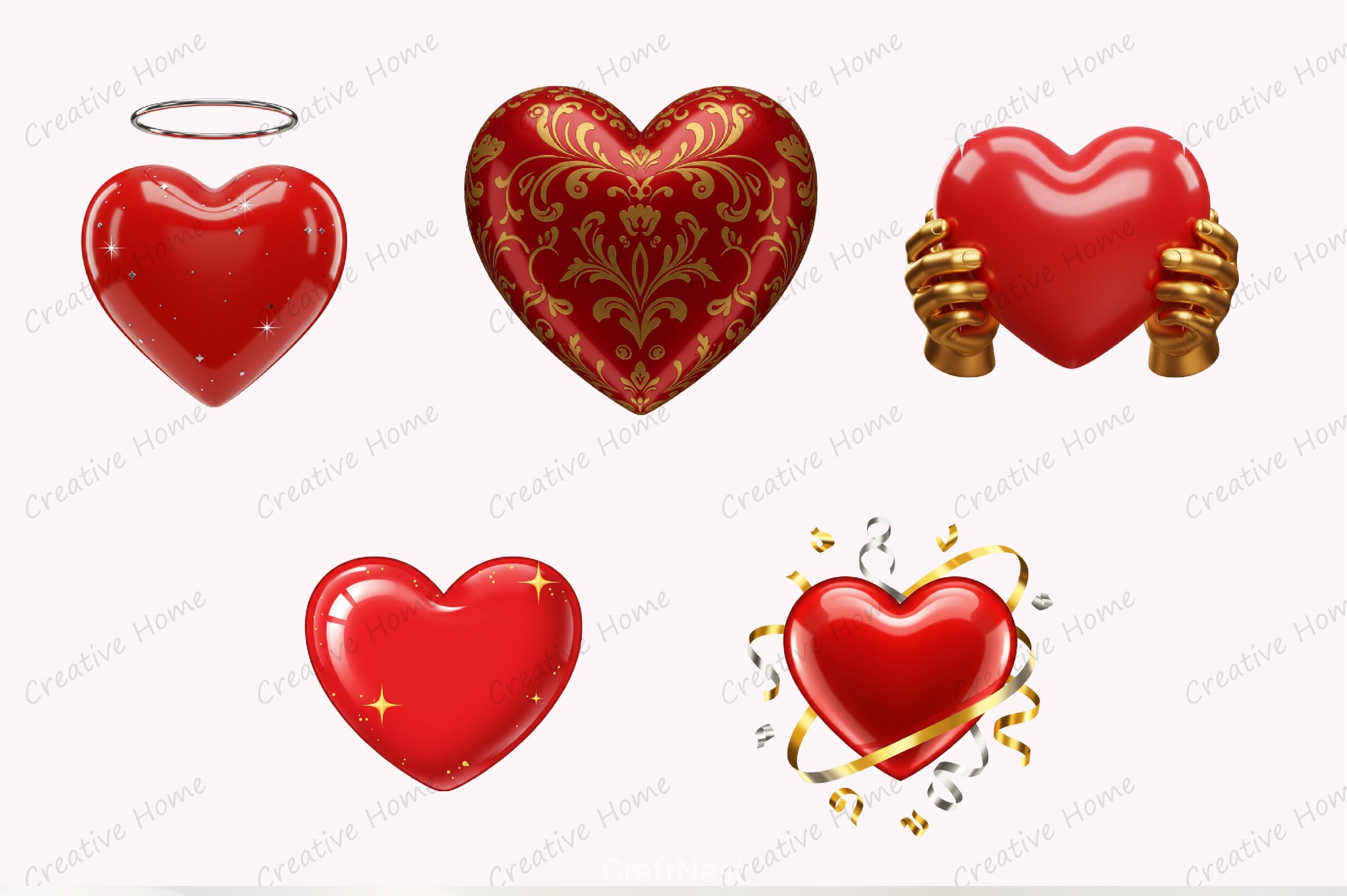 Red Hearts Clipart Bundle - CraftNest - Digital Crafting and Art