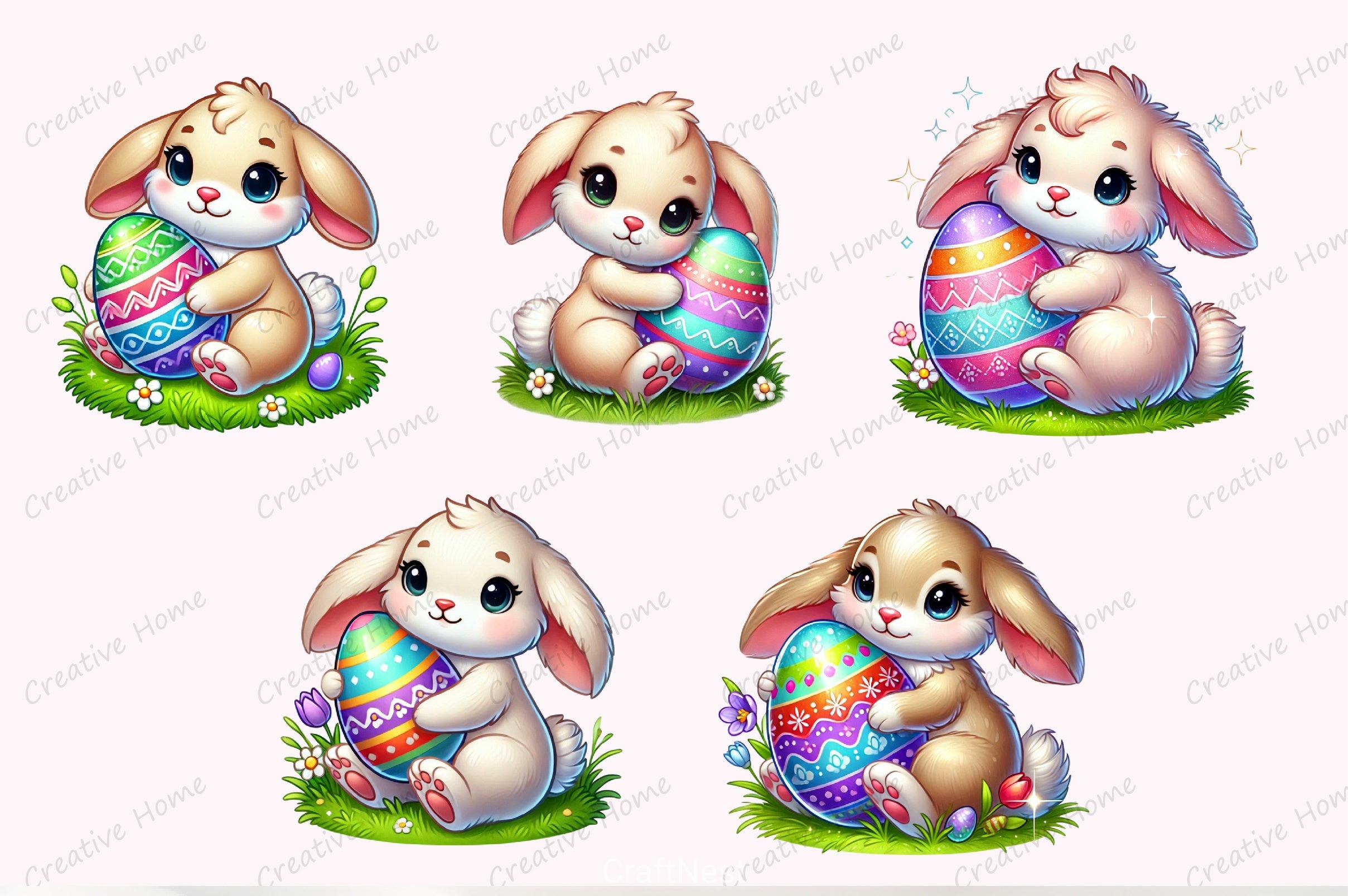 Easter Bunny & Eggs Clipart Bundle 2 - CraftNest - Digital Crafting and Art