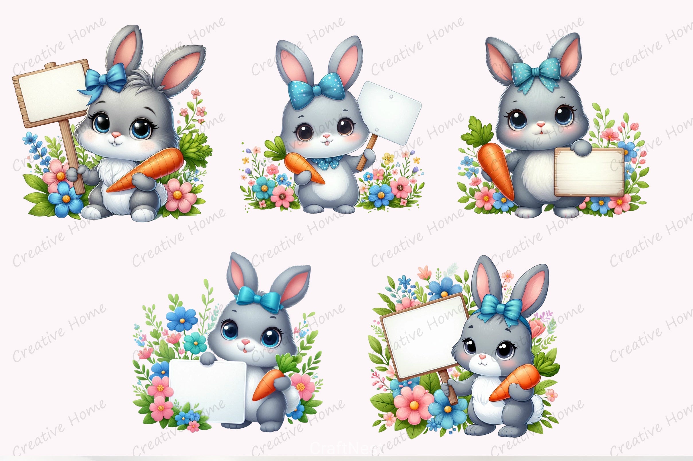 Easter Bunny Sign Clipart Bundle 7 - CraftNest - Digital Crafting and Art