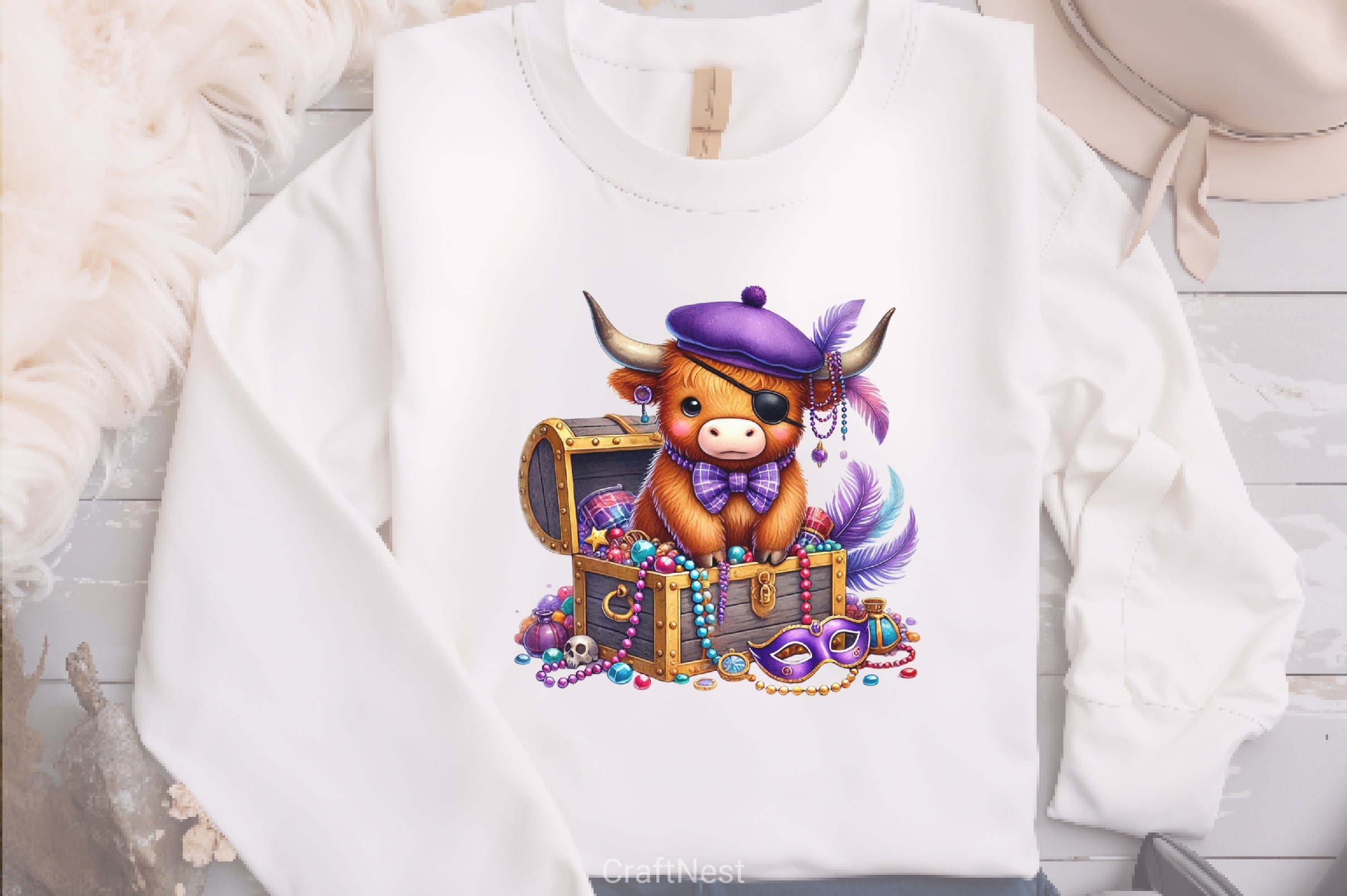 Mardi Gras Pirate Highland Cow Clipart Bundle - CraftNest - Digital Crafting and Art