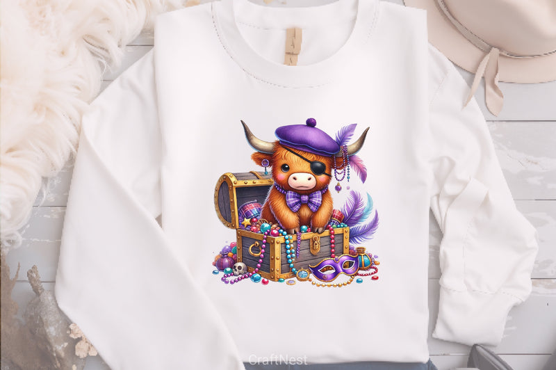 Mardi Gras Pirate Highland Cow Clipart Bundle - CraftNest - Digital Crafting and Art