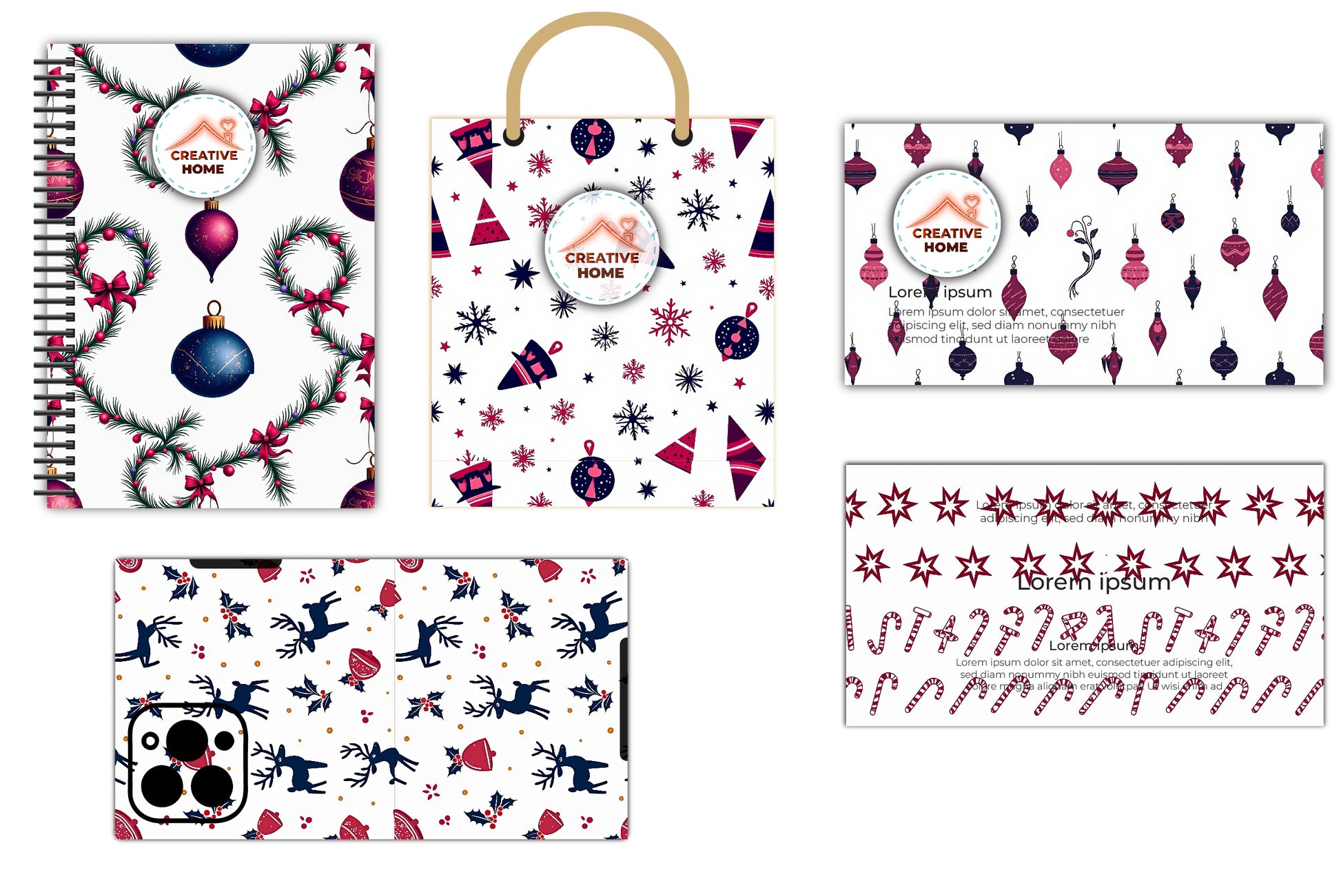 Navy & Berry Xmas Pattern Clipart Bundle - CraftNest - Digital Crafting and Art