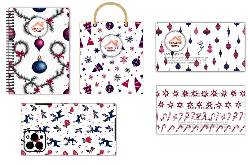 Navy & Berry Xmas Pattern Clipart Bundle - CraftNest - Digital Crafting and Art