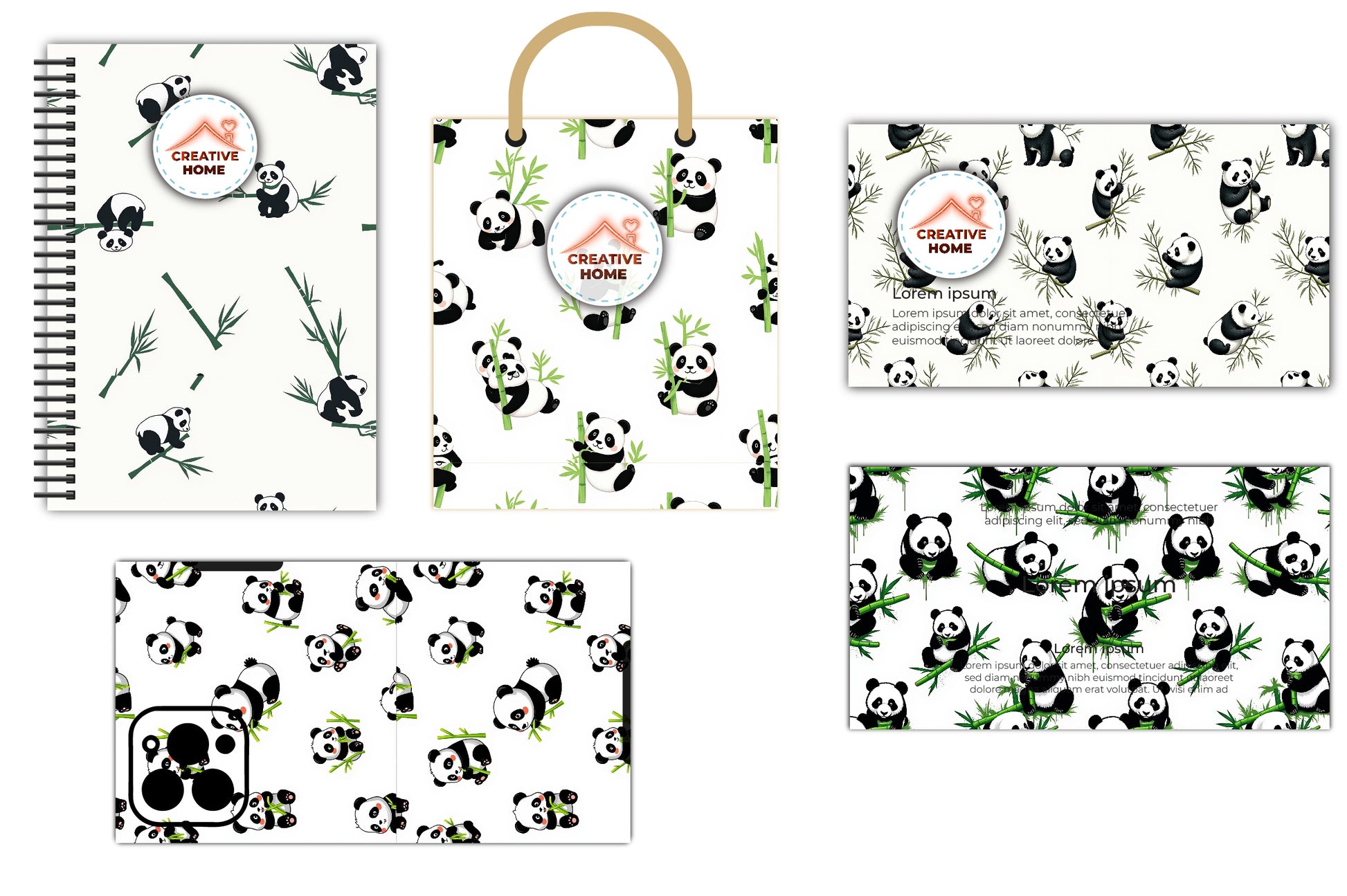 Cute Bamboo Munching Pattern Clipart Bundle - CraftNest - Digital Crafting and Art
