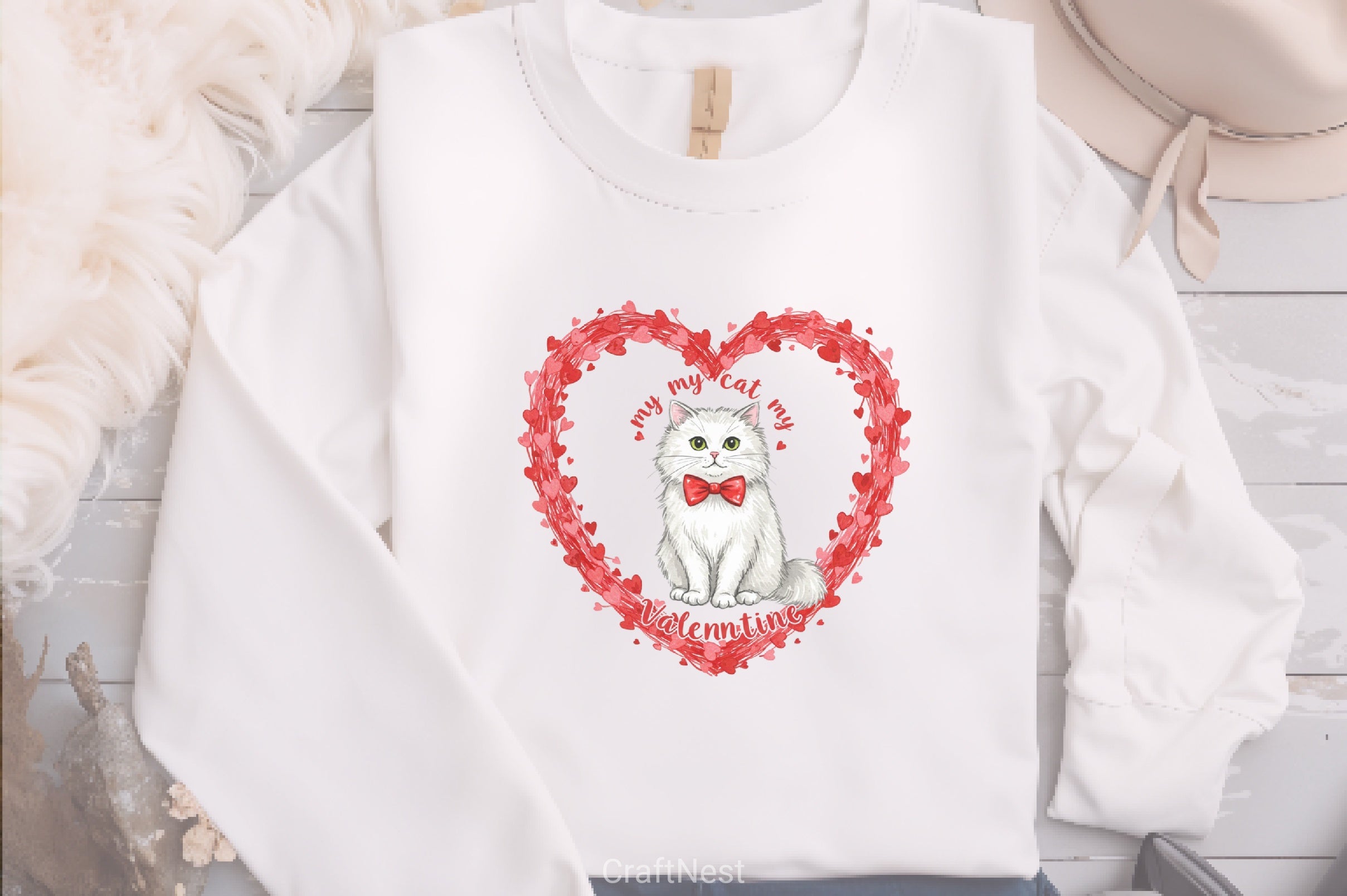 Valentine Cat Heart Wreath Clipart Bundle - CraftNest - Digital Crafting and Art