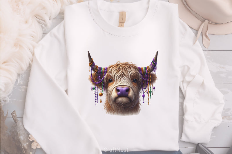 Mardi Gras Highland Cow Clipart Bundle - CraftNest - Digital Crafting and Art