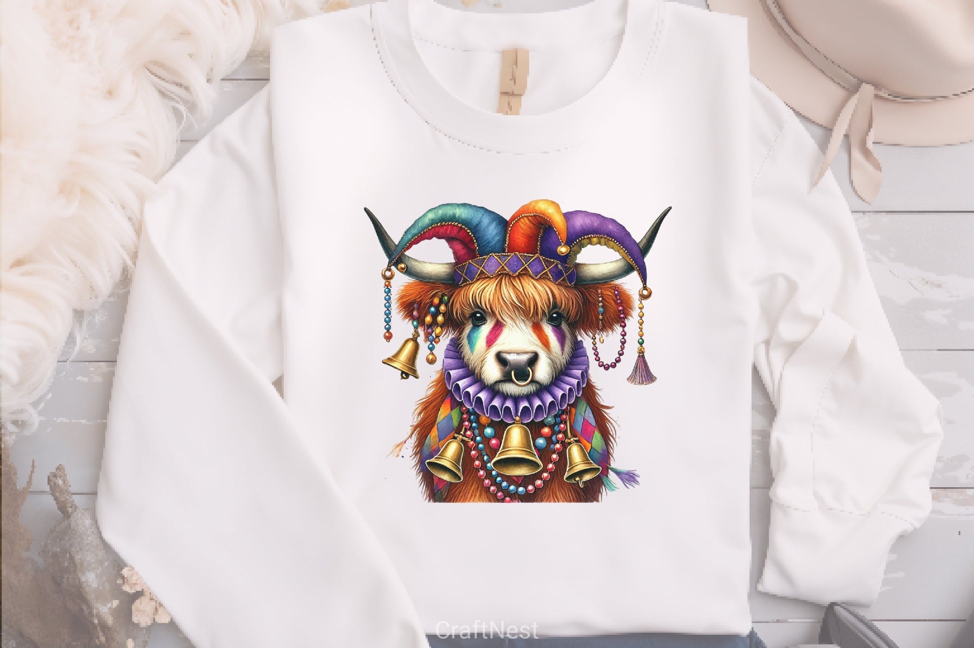 Mardi Gras Jester Highland Cow Clipart Bundle - CraftNest - Digital Crafting and Art