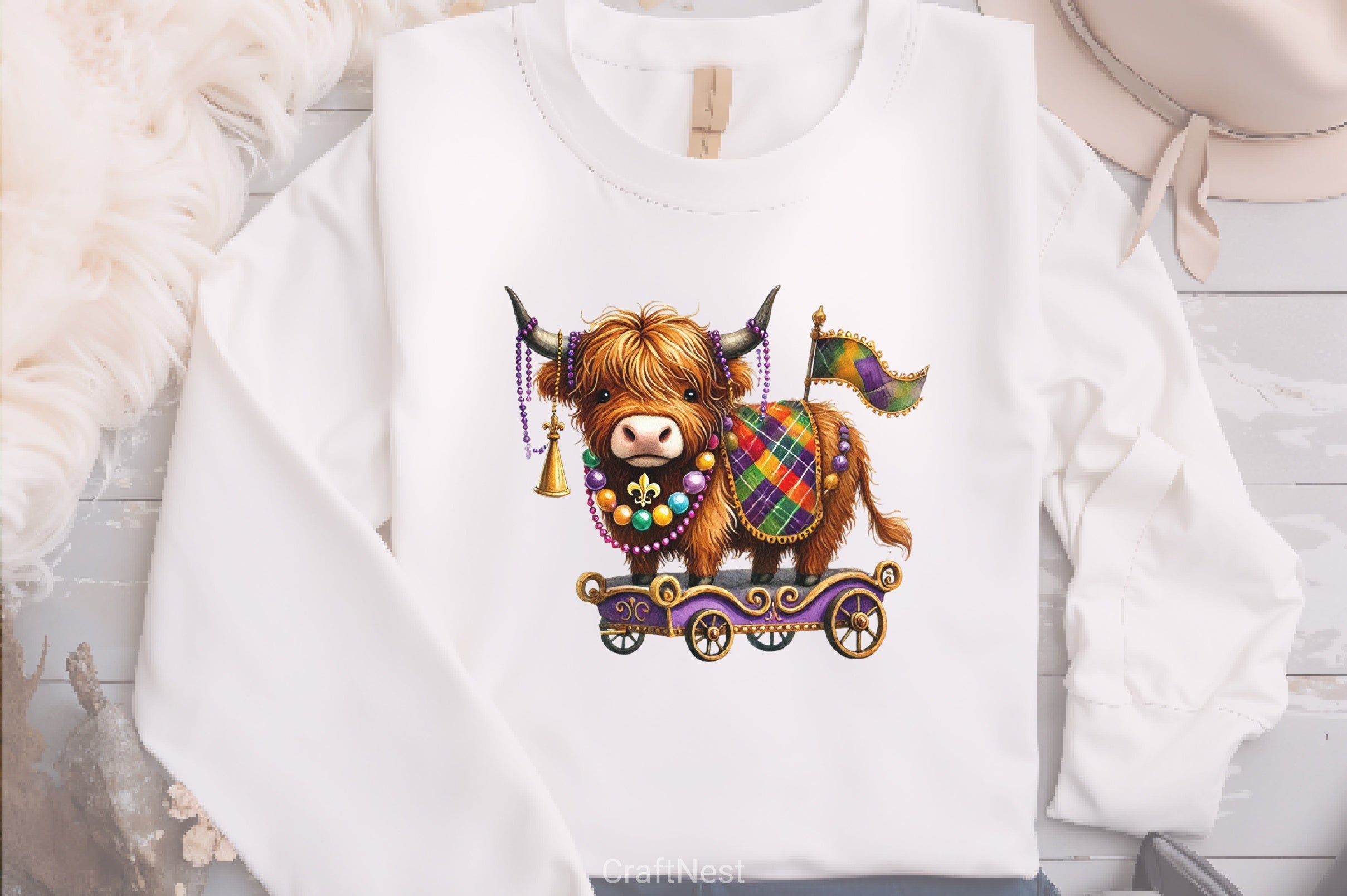 Mardi Gras Highland Cow Parade Clipart Bundle - CraftNest - Digital Crafting and Art