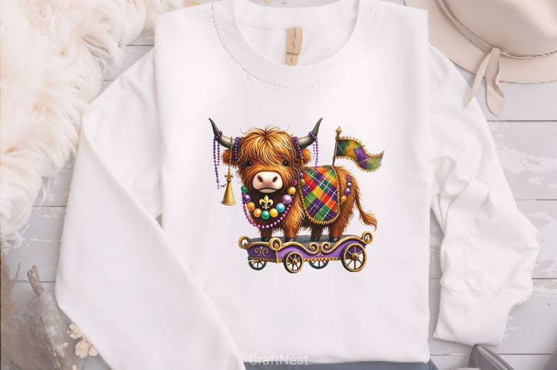 Mardi Gras Highland Cow Parade Clipart Bundle - CraftNest - Digital Crafting and Art