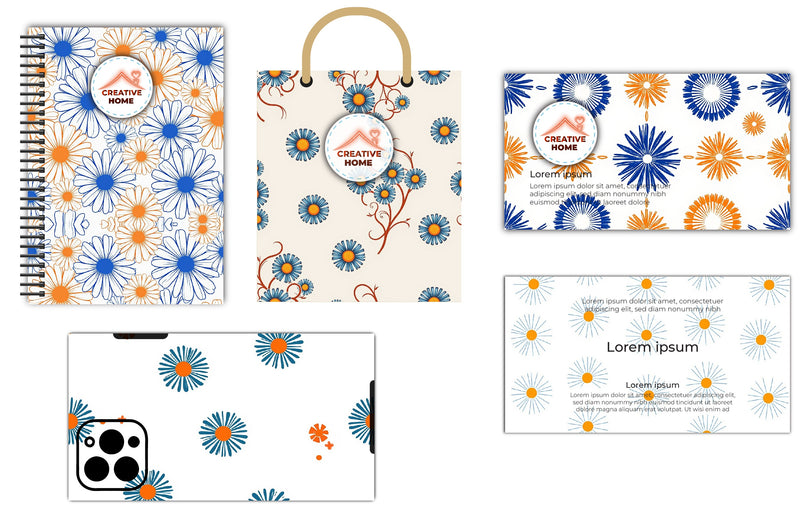 Blue Orange Floral Pattern Digital Paper - CraftNest - Digital Crafting and Art