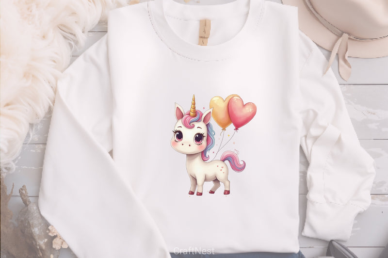 Baby Unicorn Heart Balloons Clipart Bundle - CraftNest - Digital Crafting and Art
