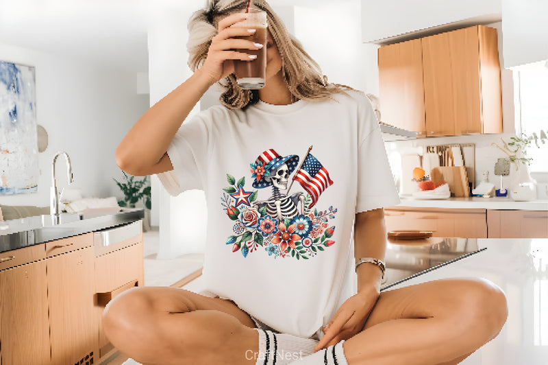 4th of July Skeleton Floral Clipart Bundle - CraftNest - Digital Crafting and Art