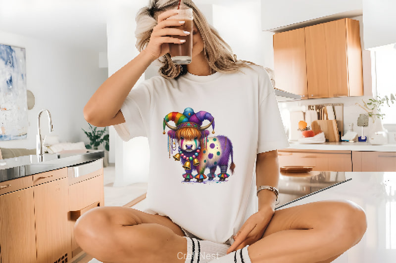 Mardi Gras Jester Highland Cow Clipart Bundle - CraftNest - Digital Crafting and Art