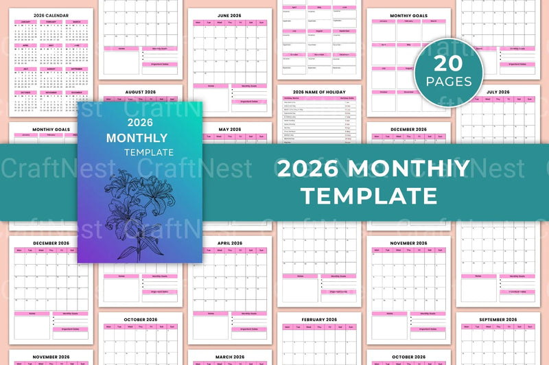 Monthly Planner Template - CraftNest - Digital Crafting and Art