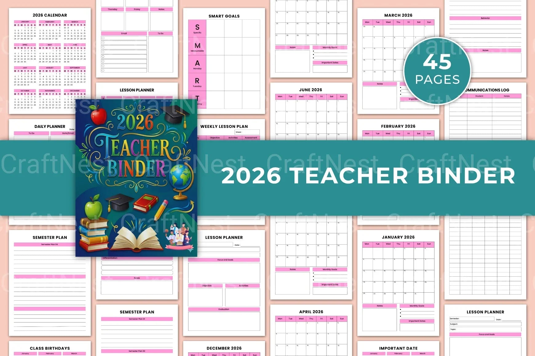 Teacher Lesson Planner Organizer - CraftNest - Digital Crafting and Art