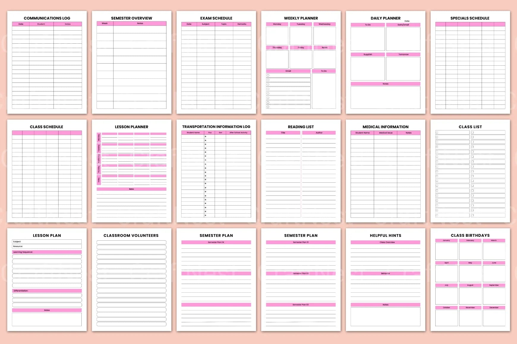 Teacher Lesson Planner Organizer - CraftNest - Digital Crafting and Art