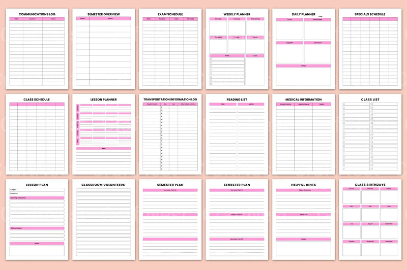 Teacher Lesson Planner Organizer - CraftNest - Digital Crafting and Art