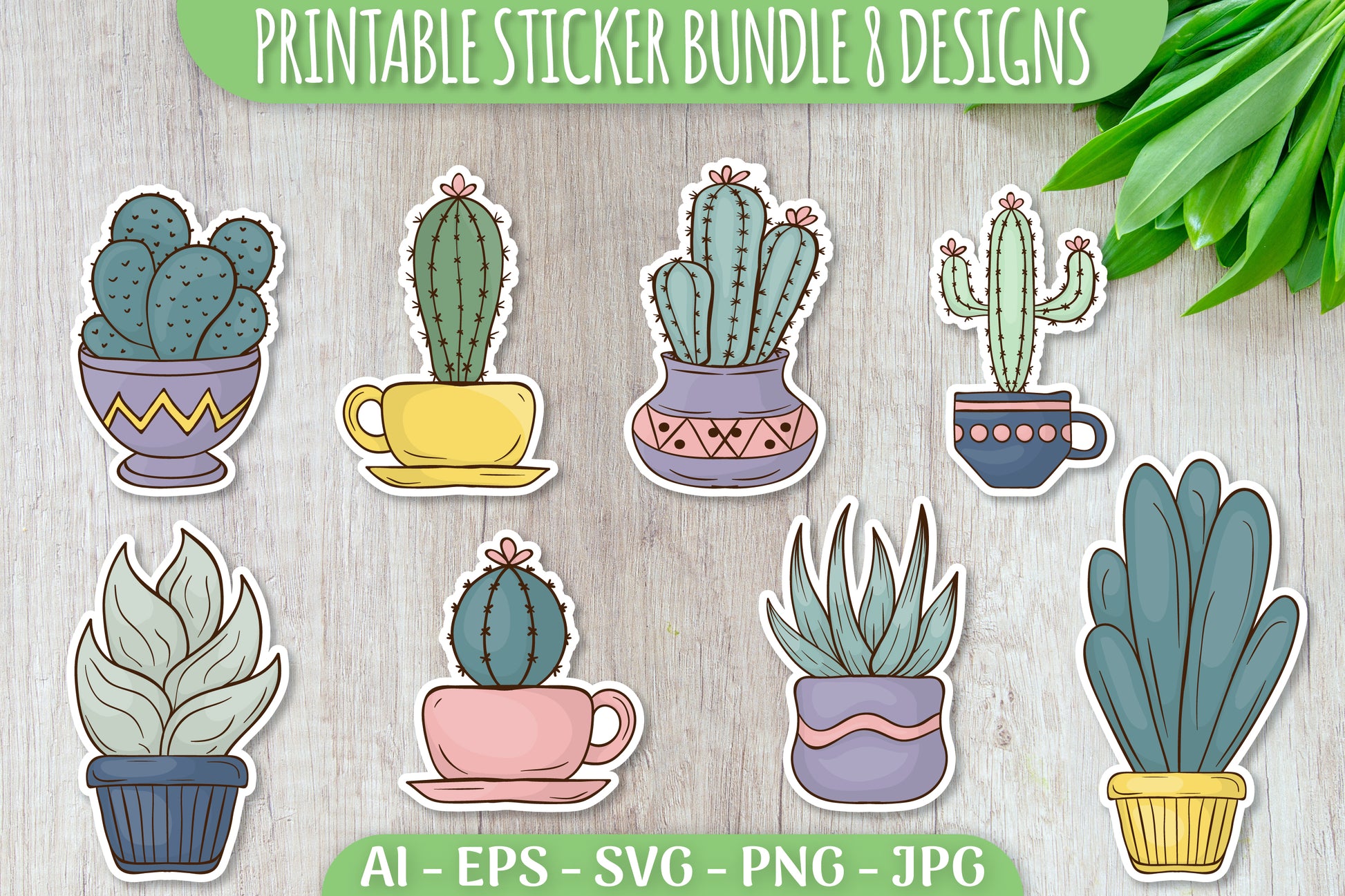 Cactus Planner Cute Sticker SVG Bundle - CraftNest - Digital Crafting and Art