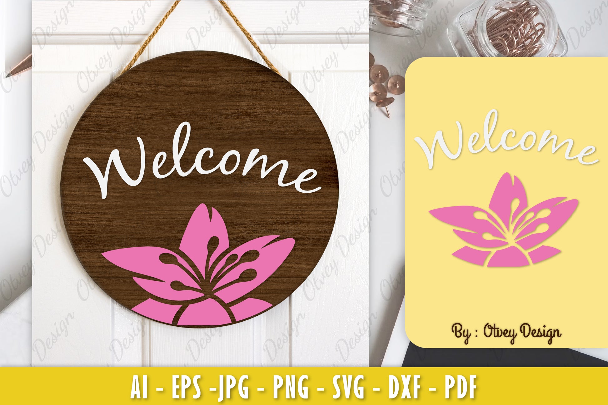Lily Flower Welcome Sign SVG Bundle 4 - CraftNest - Digital Crafting and Art